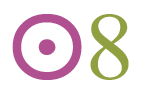 A pink Sun symbol (circle with a dot in the center) next to a green numeral eight