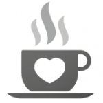 Steaming coffee mug with heart decal