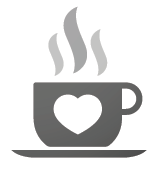Steaming coffee mug with heart decal