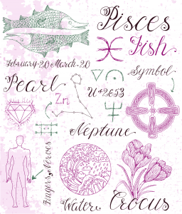 Pisces Symbols, fish, pearl, Neptune, Water, Crocus