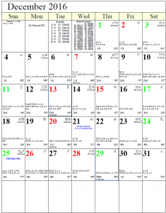 December 2016 Astrological Calendar