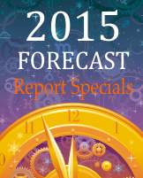 "2015 Forecast Report Specials" on a chiming midnight clock and a mystical sky background. Click on this to go to the reports for purchase.