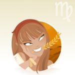 Mischievous woman with strand of wheat between her teeth