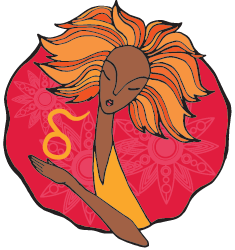 Leo symbol and woman with lion's mane hair