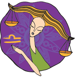 Libra symbol and woman with hair resembling scales