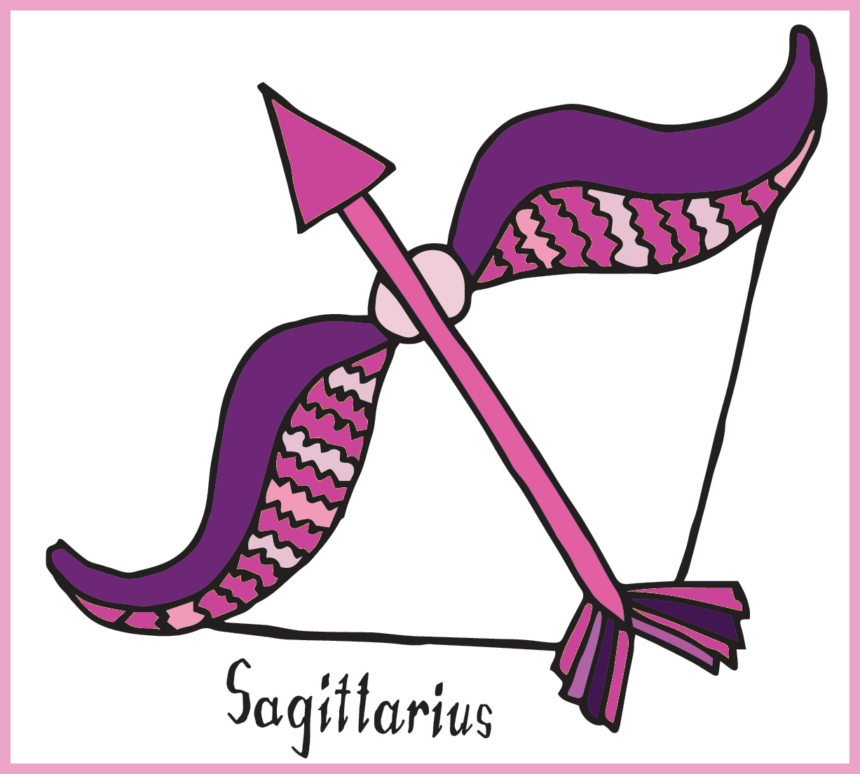 A bow and arrow in various shades of pink and purple