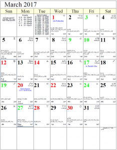 Astrology Calendar - March 2017