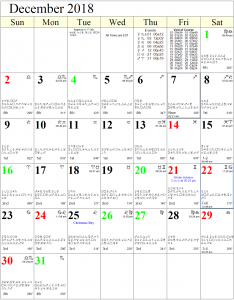 Monthly Astrology Calendar for December 2018