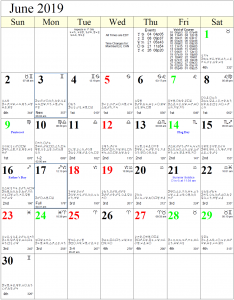 Monthly Astrology Calendar for June 2019