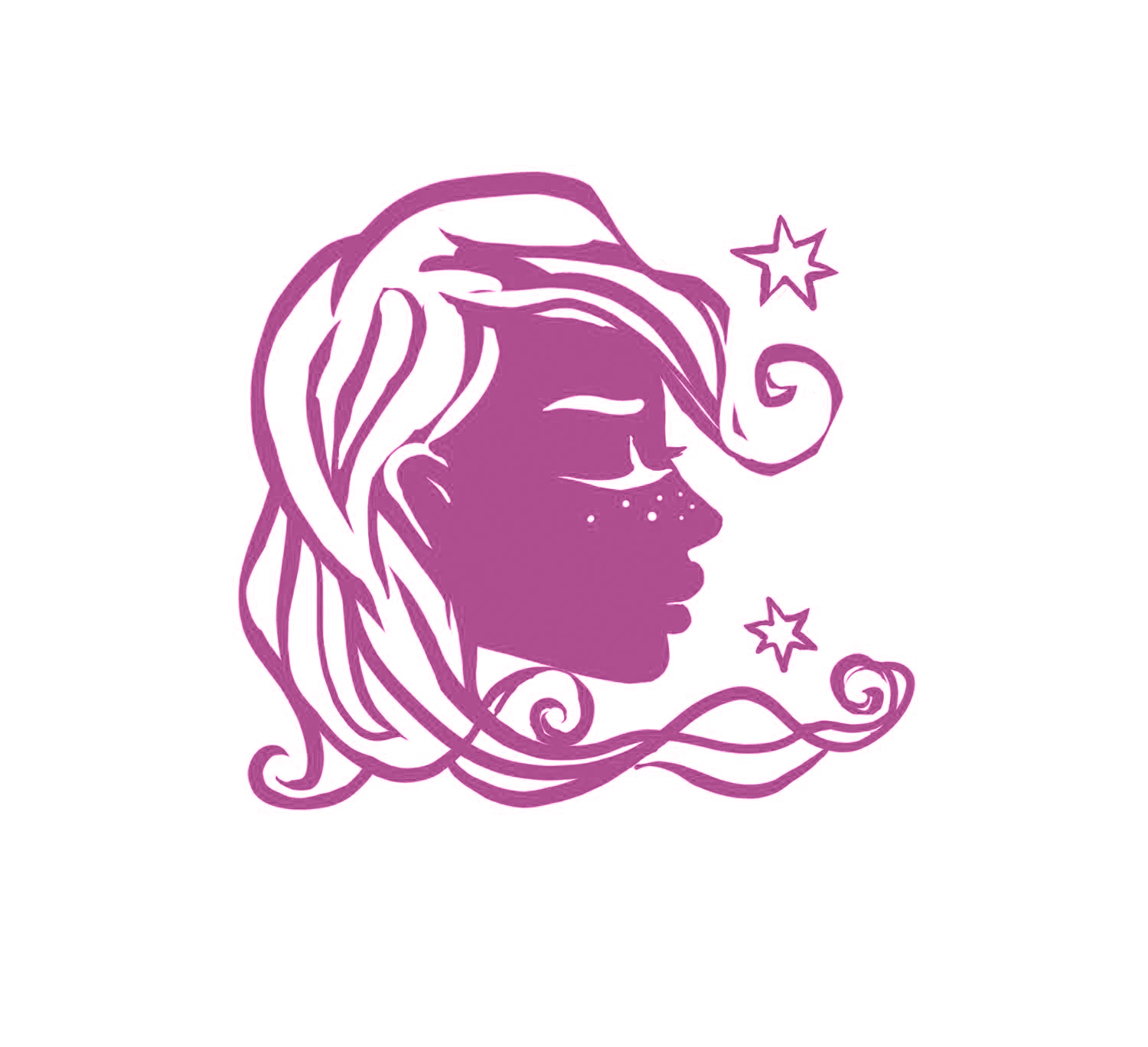 An outline of a woman in purple with stars