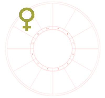 An oversized Venus symbol overlaying the eleventh house of an otherwise blank astrological chart