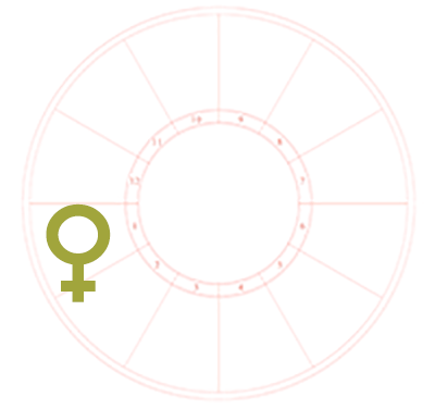 An oversized Venus symbol overlaying the first house of an otherwise blank astrological chart