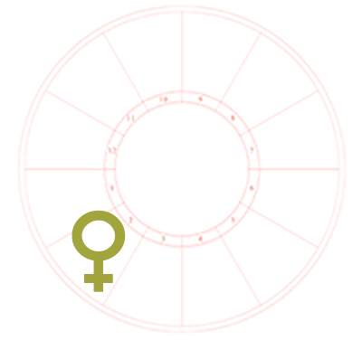 An oversized Venus symbol overlaying the second house of an otherwise blank astrological chart