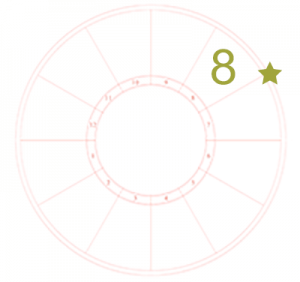 The eighth house sign portrayed by a number 8 over the eighth house and a star at the start or cusp of the house on an otherwise blank chart wheel