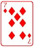 Seven red diamonds on a white rectangular background to represent the 7 of Diamonds playing card