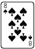 Eight black spades on a white rectangular background with the numeral 8 to represent the 8 of spades playing card