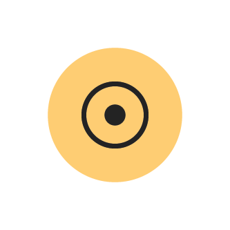 The astrology glyph symbol for the Sun in black (a circle with a large dot in the center) on a yellow circle background