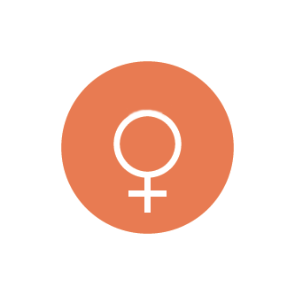 A Venus symbol, representing Libra's ruler, Venus, in an orange circle
