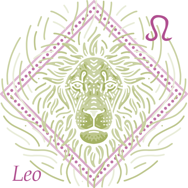 Leo depicted as a Lion in a frame with its zodiac symbol