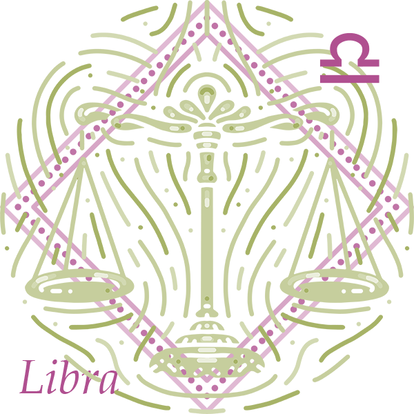 Libra depicted as a balance with its zodiac symbol