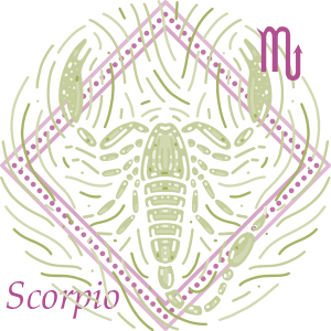 Scorpio depicted as a scorpion with its zodiac symbol