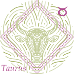 An illustration of a bull with a Taurus glyph/symbol