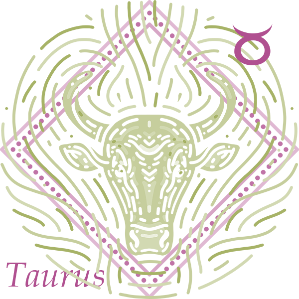 An illustration of a bull with a Taurus glyph/symbol