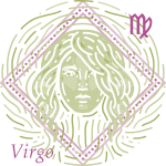 Virgo depicted as a Woman in a frame with its zodiac symbol