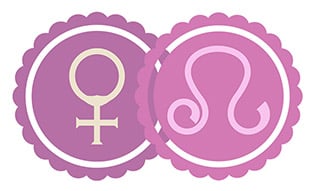 A Venus badge next to and partially overlapping a Leo badge