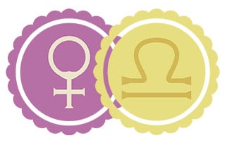 A Venus badge next to and partially overlapping a Libra badge