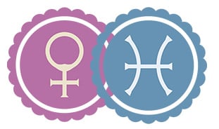 A Venus badge next to and partially overlapping a Pisces badge