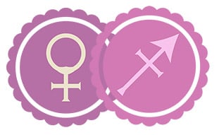 A Venus badge next to and partially overlapping a Sagittarius badge