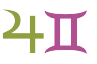 Green Jupiter symbol next to a pink Gemini symbol