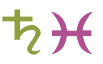 A green Saturn symbol beside a pink Pisces symbol.