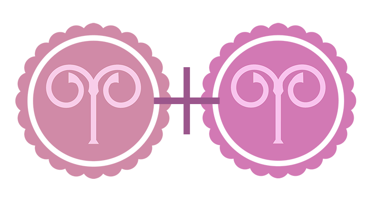 A pink Aries symbol (pink representing the fire element) alongside another Aries symbol in a different shade of pink