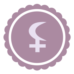 A light purple Black Moon symbol (a crescent Moon on a cross) on a darker purple badge