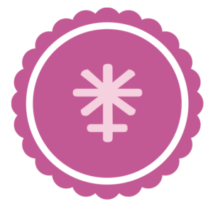 The Juno symbol (a seven-pointed star atop a cross stick) in light pink on a dark pink background