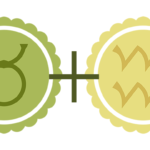 A green Taurus symbol (green representing the Earth element) alongside a yellow Aquarius symbol (yellow representing the Air element).