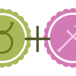 A green Taurus symbol (green representing the Earth element) alongside a pink Sagittarius symbol (pink representing the Fire element).