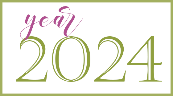 Stylized words: "year 2024" in pink and green