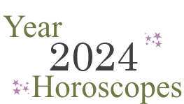 "Year 2024 Horoscope" text with purple stars around the words