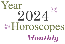 "Year 2024 Horoscopes: Monthly" highlighted by purple stars