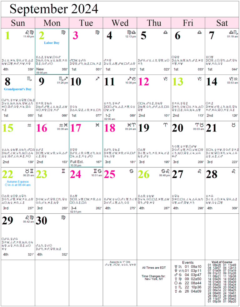 Monthly Astro Calendars | Cafe Astrology .com