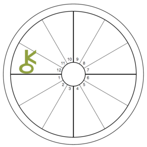 An oversized green Chiron symbol overlays the 12th house of an otherwise blank chart wheel
