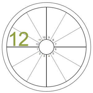 A blank chart has a green numeral twelve overlaying the 12th house, which is directly above the first house on the left side.