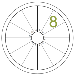 A blank chart has a green numeral eight overlaying the 8th house.