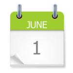 A daily calendar page, with June on a green background and 1 on a white page