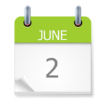 A daily calendar page, with June on a green background and 2 on a white page