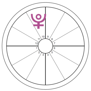 An oversized purple Pluto symbol overlays the tenth house of an otherwise blank chart wheel