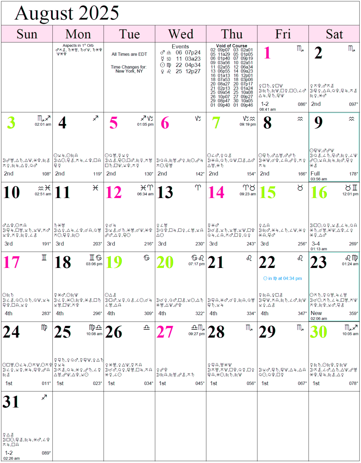 Monthly Astro Calendars Cafe Astrology com